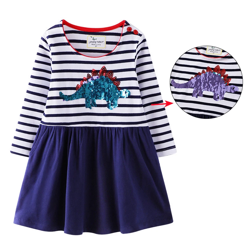 blue long sleeve Платье с длинными рукавами для девочек; коллекция года; зимний костюм для девочек; повседневные платья в полоску с блестками; рождественские платья для маленьких девочек; сезон осень-зима - Цвет: blue long sleeve