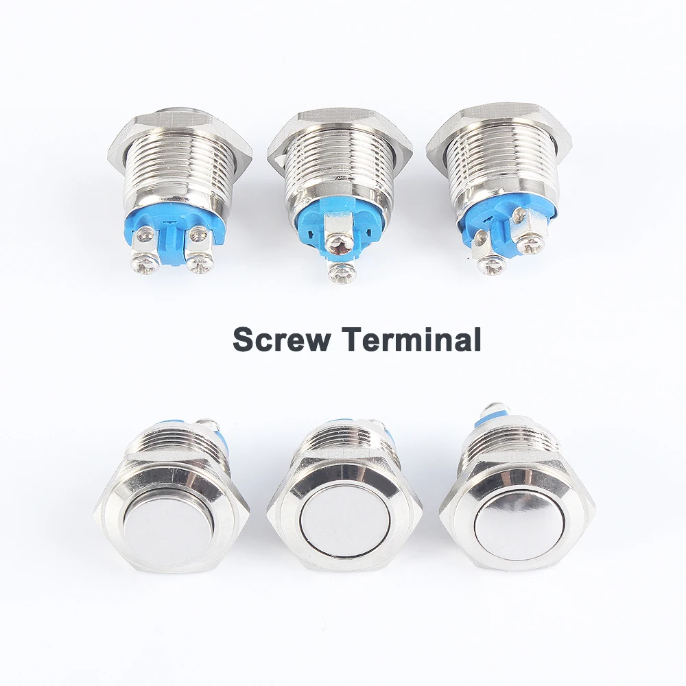 16mm Flat High spherical round head metal push button switches reset button momentary start waterproof mechanical equipment horn