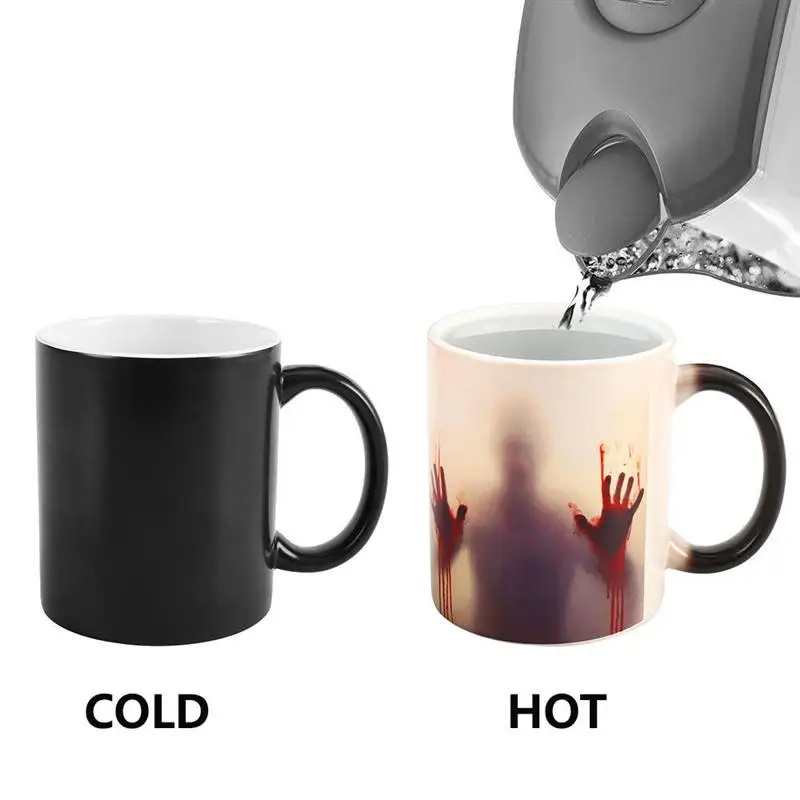 Керамическая кружка кровавые руки ужас Хэллоуин тема кружка меняющая цвет термальная чашка для горячего кофе напитки Вода Чай Аксессуары