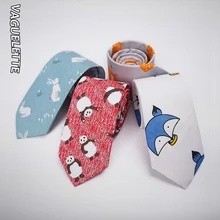 VAGUELETTE Cartoon Animal Pattern Ties For Kids Children's Neckties Panda/Fox Printed Slim Tie Cotton Wedding&Party Accessories