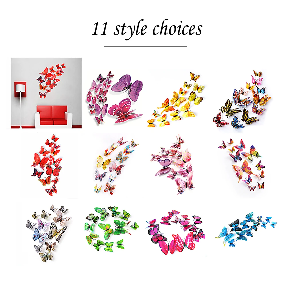 

Mixed color Double layer Butterfly 3D Wall Sticker for wedding decoration Magnet Butterflies Fridge stickers Home decor