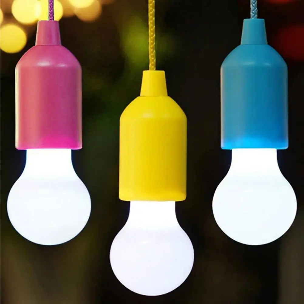Creative LED Hanging Light Bulb Battery Powered Colorful Pull Cord Bulbs Lamp US 