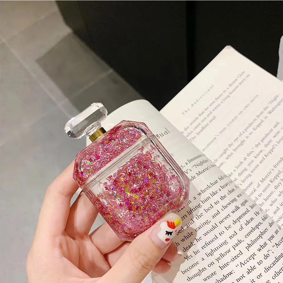 Роскошный блестящий Жидкий чехол для наушников Apple Airpods, прозрачный кристалл, зыбучий песок, Bluetooth, чехол для наушников с ремешком - Цвет: C
