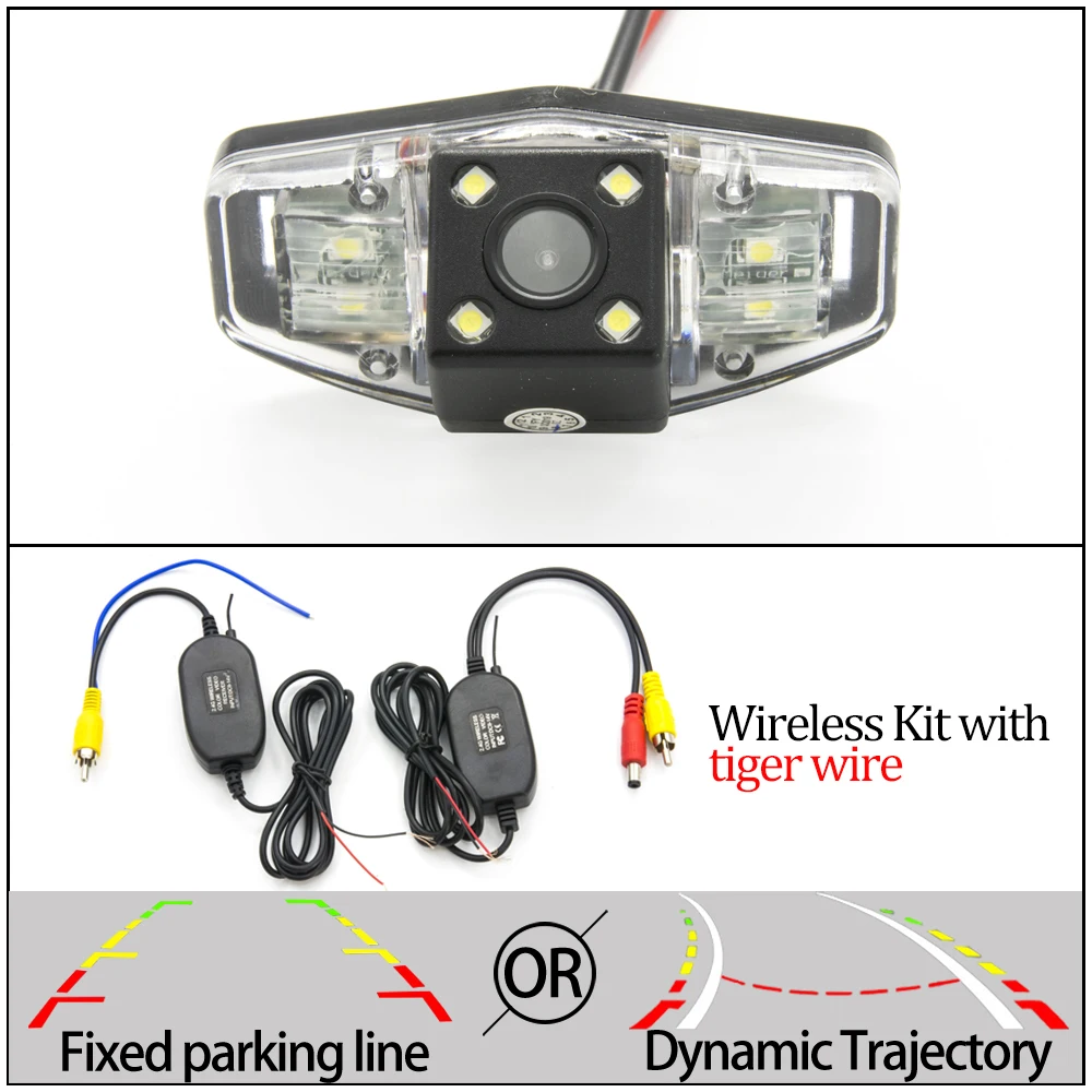 Камера заднего вида CCD с фиксированной или динамической траектории для Honda Accord 2001-2010/City-/Civic 2012~ автомобильная парковочная камера - Название цвета: 4LED N Wireless