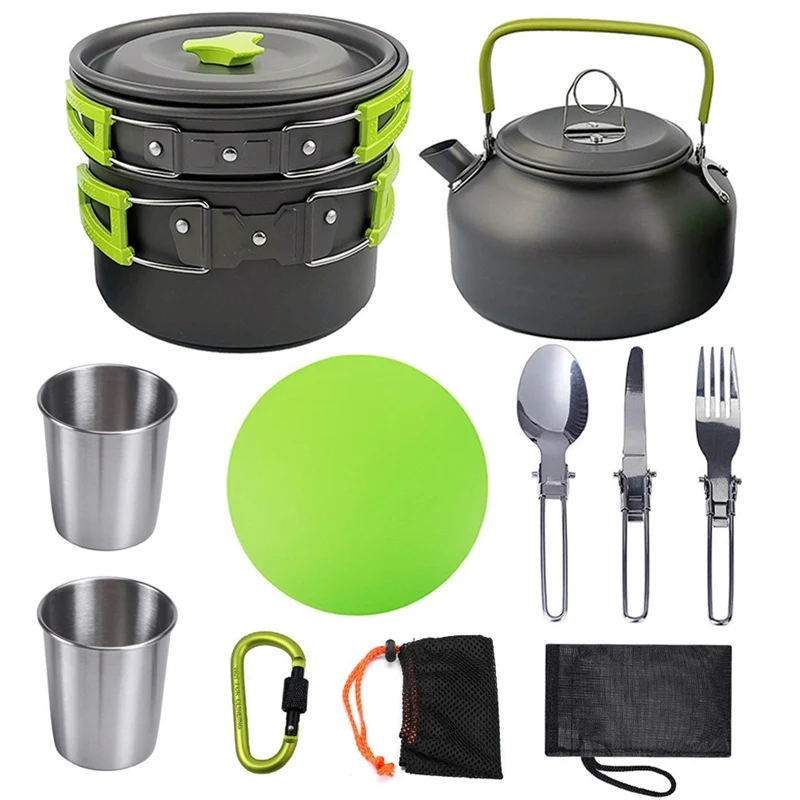 Camping Cookware Set Outdoor Portable Camping Pot 2-3 People Wild Picnic  Barbecue Tableware Pot Travel Pan Hiking Picnic Tools