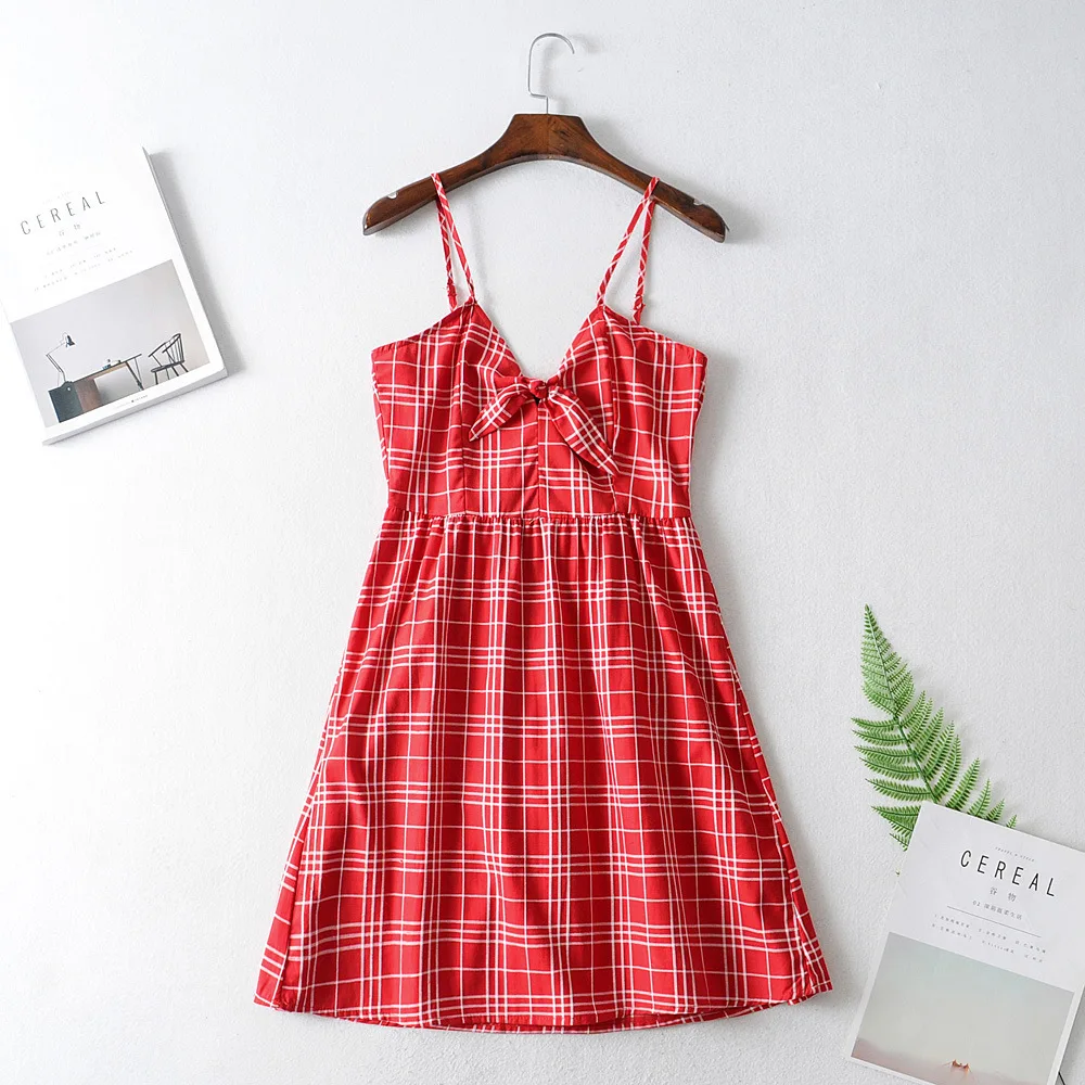 

2019 Western Style Spring And Summer WOMEN'S Dress New Style V-neck Chest Knot High-waisted Dress
