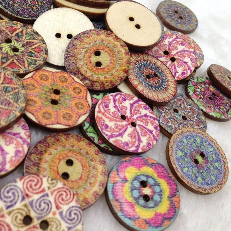50pcs 25mm Vintage Wooden Round Shape Buttons Sewing Clothings Handmade
