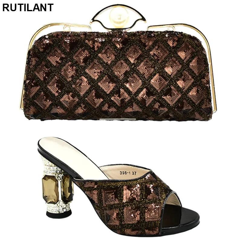 

Latest Design African Wedding Shoes Shoes and Bag Set African Sets 2019 Nigerian Women Party Pumps Women High Heels Slip-On