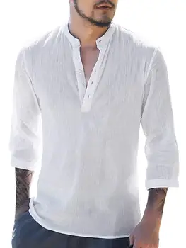 

Mens Shirts Linen Hippie Summer Short Sleeve V Neck Casual T-Shirt Beach Tops