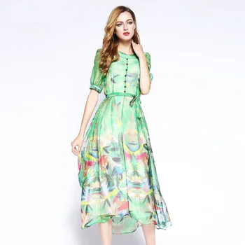 

Tcyeek Boho Summer 100% Real Silk Dress Women Vestidos Korean Long Sexy Green Dresses Woman Vintage Beach Party Dresses 88015