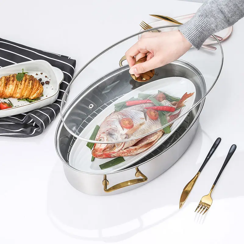 Double Boilers Stainless Steel Fish Kettle Steamed Fish Steamer Soup