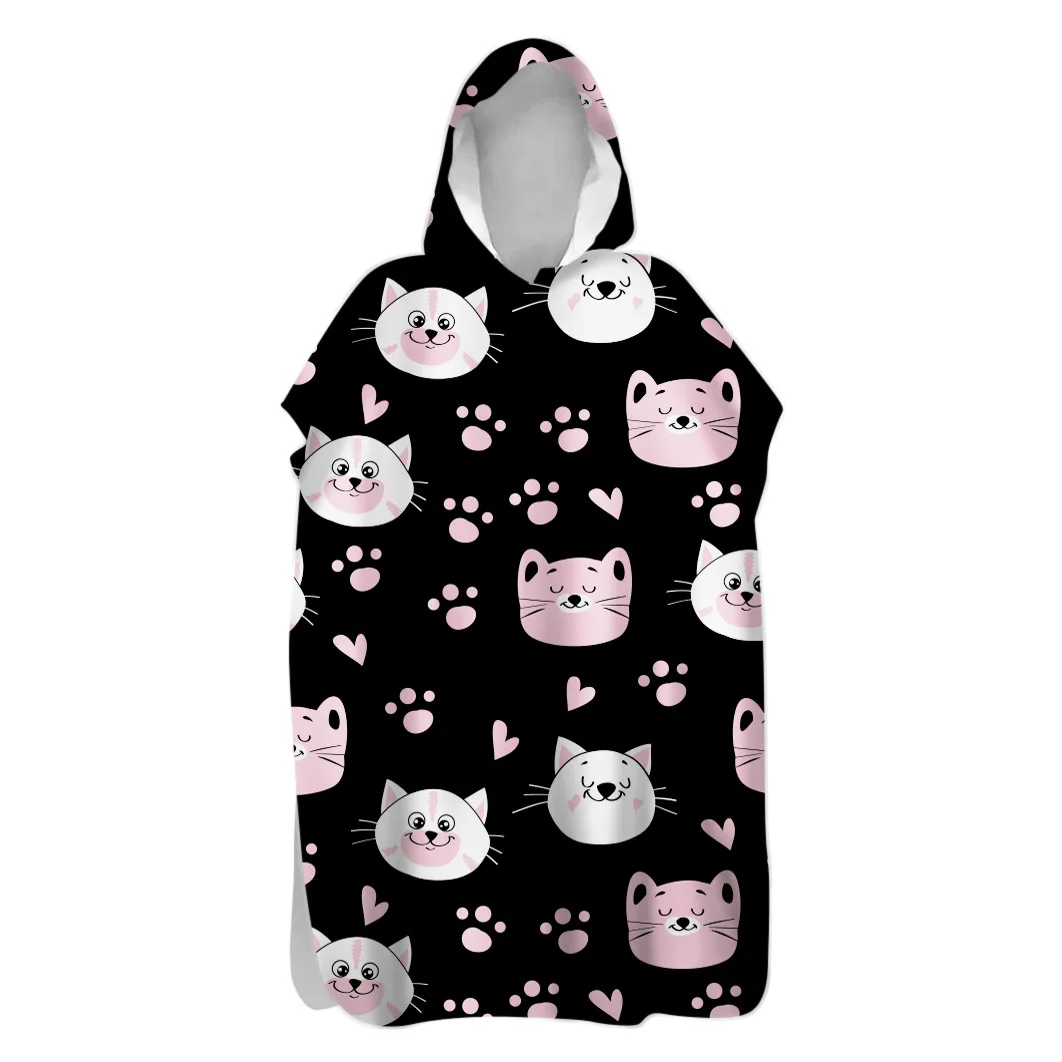 2021 Microfiber Sunscreen Quick-Drying Cartoon Cat Beach Towel Warm Change Bathrobe Swimsuit Ultralight Travel Cloak Surf Poncho