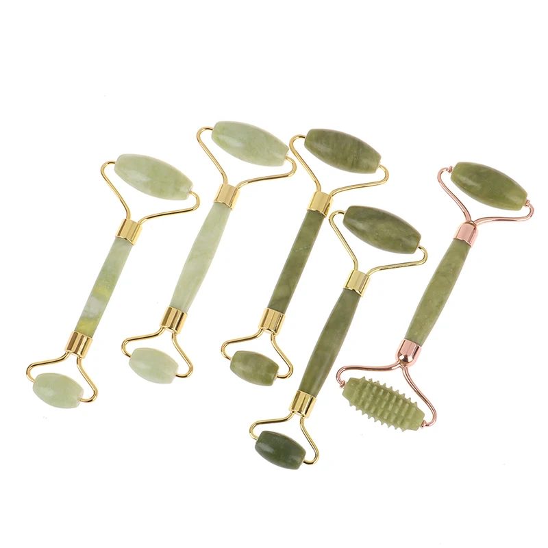 1PC Double Head Natural Green Jade Roller Stone Guasha Facial Beauty Massage Tool Face Slimming Neck Skin Roller Health Massager