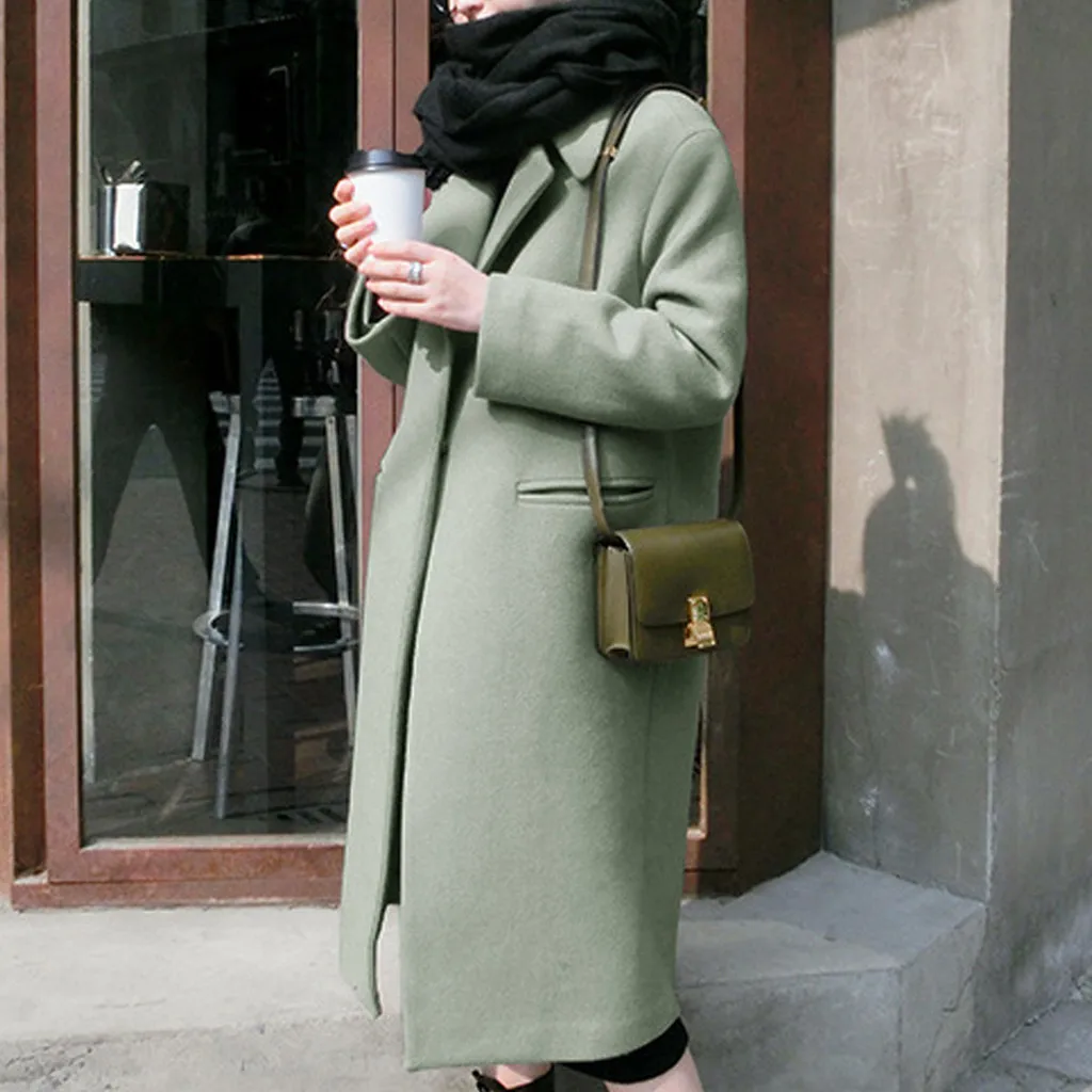 Feitong/женский зимний теплый Тренч с отложным воротником, длинное пальто, верхняя одежда, уличная шерстяная куртка с лацканами и пальто, пальто, большие размеры