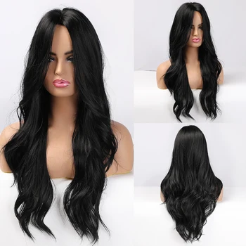 

Long Wavy Black Wigs Middle Part Heat Resistant Synthetic Wigs for Black Women African American Daily Cosplay Natural Hair Wigs
