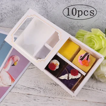 

10pcs Baking Cup Cake Box With Window Macaron Boxes Paper Boxes For Packaging Food Cookie Dessert Party Gift Packing Box Wedding