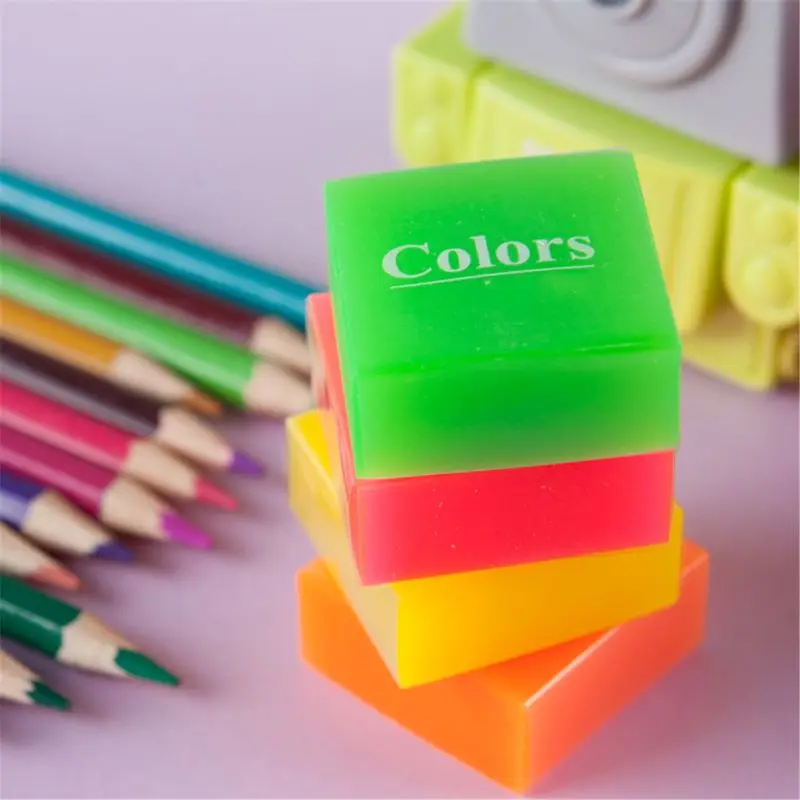 

4pcs Pure Color Jelly Color Eraser Kids Student Gift Learning Stationery