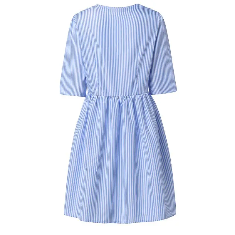 Для женщин платье в полоску Celmia модные блузки с короткими рукавами, v-образный вырез, Сексуальное Мини Сарафан Повседневное свободного кроя, с карманами и пуговицами, вечерние пляжное платье Vestidos