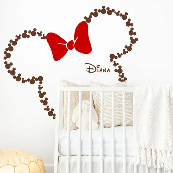 

Disney Minnie Mouse Ears With Bow & Custom Babay Name Mickey Mouse Wall Decals Nursery Kids Room Accessories Decor 0311