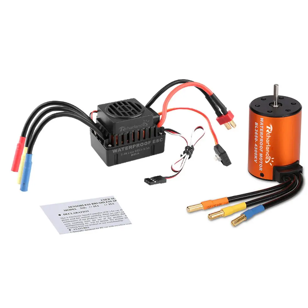 

Rcharlance Mutiple protection features Brushless Power System Combo 4 Pole 4300KV Motor(5.8V/3A BEC) for 1/10 RC Car