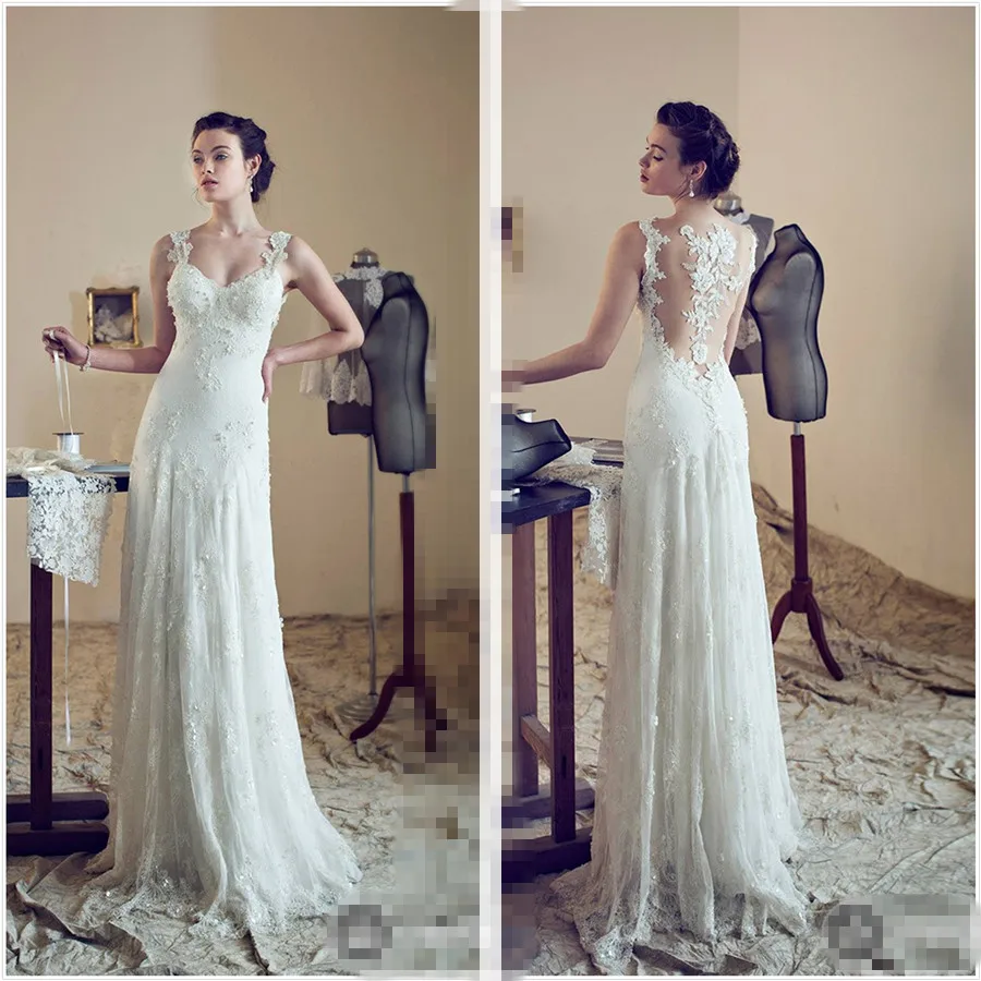 

New Designer sexy illusion Couture Sheer Cap Sleeve Lace appliques 2018 Sheath Court Train bridal Gown bridesmaid dresses