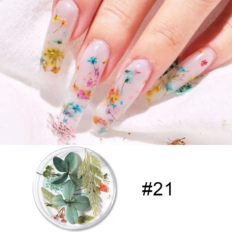 1 коробка красочные сушеные цветы консервированные свежие цветочные маникюрные Советы DIY для украшения ногтей с пинцетом для ногтей - Цвет: 21