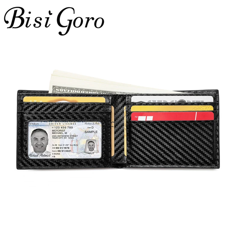 

BISI GORO Carbon Fiber Pattern Smart Wallet RFID Money Bag Slim Wallet For Men Purse Carteira High Quality Credit Card Holder