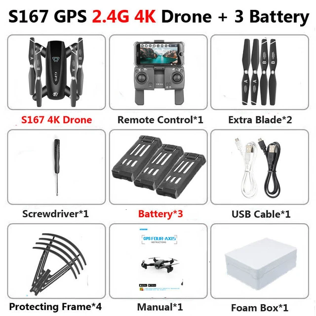 S167 складной Профессиональный Дрон с камерой 4K HD Selfie 5G gps WiFi FPV широкоугольный Радиоуправляемый квадрокоптер Вертолет игрушка E520S SG900-S - Цвет: 2.4G 4K 3B Foam