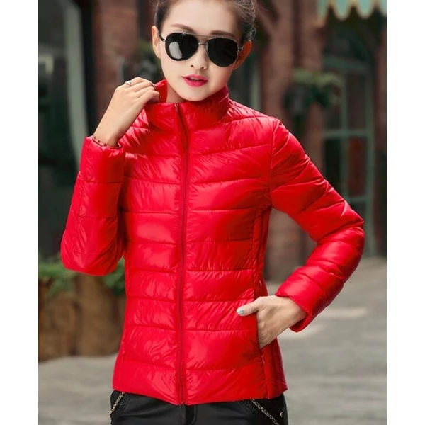 ZOGAA, женские парки, зимняя куртка, пальто для женщин, Повседневная однотонная парка с воротником-стойкой, куртки, женское хлопковое пальто, приталенная верхняя одежда - Color: Red