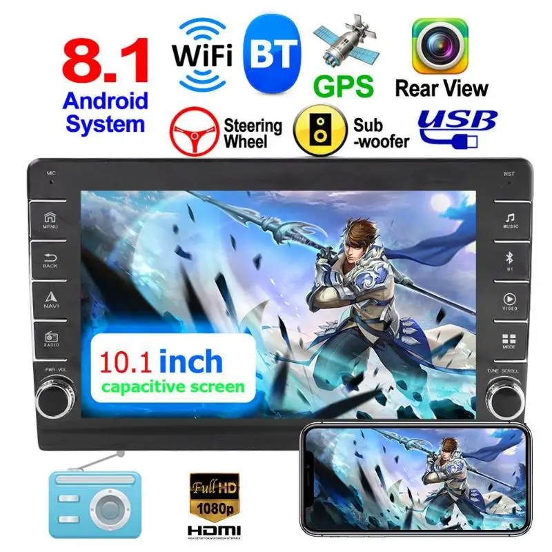 10.1 inch 1 Din Android 8.1 Car In-Dash Stereo Audio GPS Navigation FM Radio WIFI Bluetooth Mirror Link Head Unit MP5 Player
