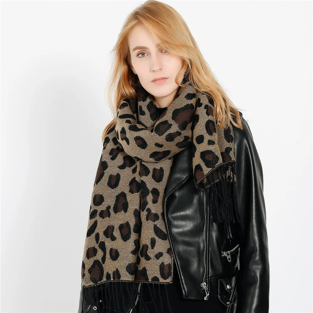 Новый европейский и американский модный высококачественный модный кашемировый шарф с леопардовым узором