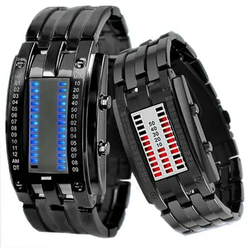 

Couple Binary Luminous LED Electronic Display Sport Watch Iron Face Knight Binary Led Watch Vertical Row Double Row Light Watch