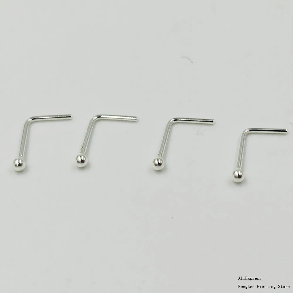 925 STERLING SILVER TINY NOSE STRAIGHT PLAIN STUDS I L SHAPE SOLID BAR CLAW SET 