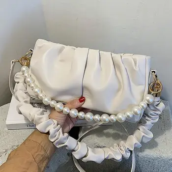 

Elegant Female Pleated Pearl Tote bag 2020 New High quality PU Leather Women's Designer Handbag Travel Shoulder Messenger Bag