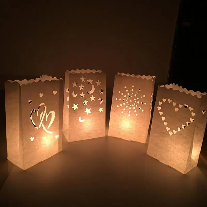 10PCS Wedding Heart Light Holder Paper Lantern Candle Bag Home Romantic Party Decoration Valentine's Day Gifts Supplies | Дом и сад