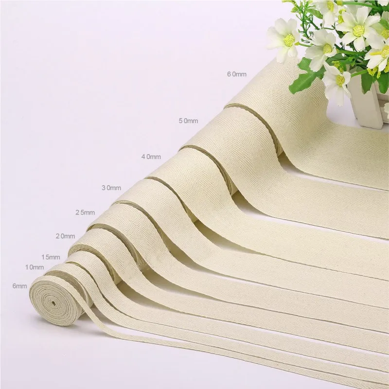 Cotton Ribbon 50Y White Black Natural Chevron 6-50mm 100% Cotton Ribbons Herringbone Binding Tape Lace Trimming Packing DIY Accessories
