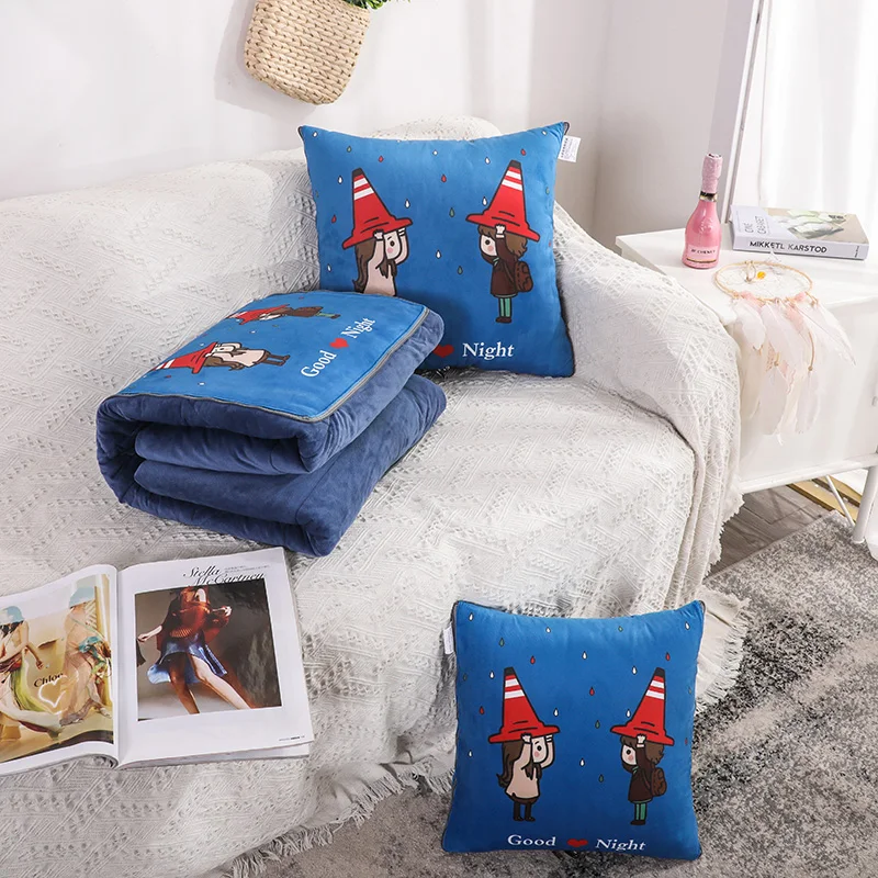 2 in 1 Flannel Cushion Blanket Car Sofa Throw Pillow Children Portable Travel Blanket Soft foldable patchwork quilt blanket 1pc - Цвет: 19