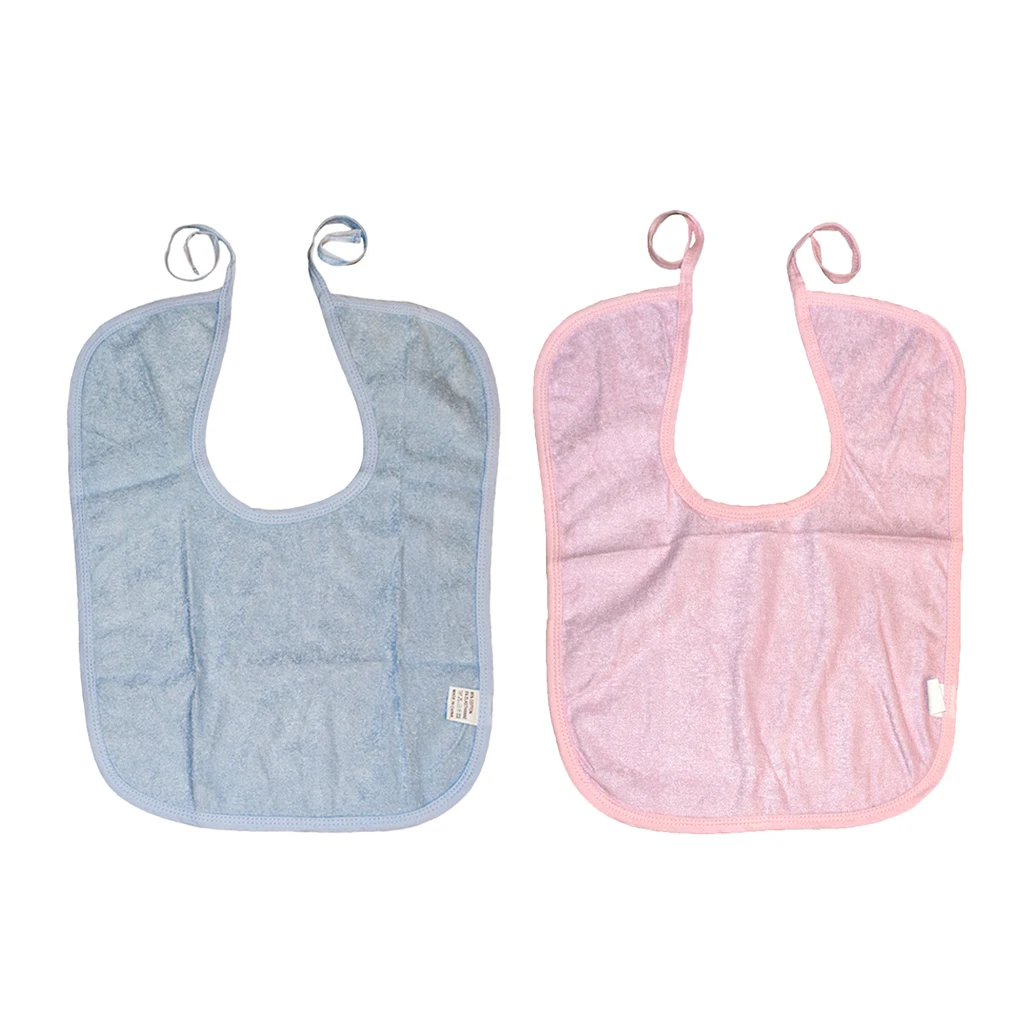 Pack Of 2pcs Reusable Waterproof Adult Bibs(Pink & Blue), Washable Large Mealtime Protector,  Bamboo Fiber Dining Bibs
