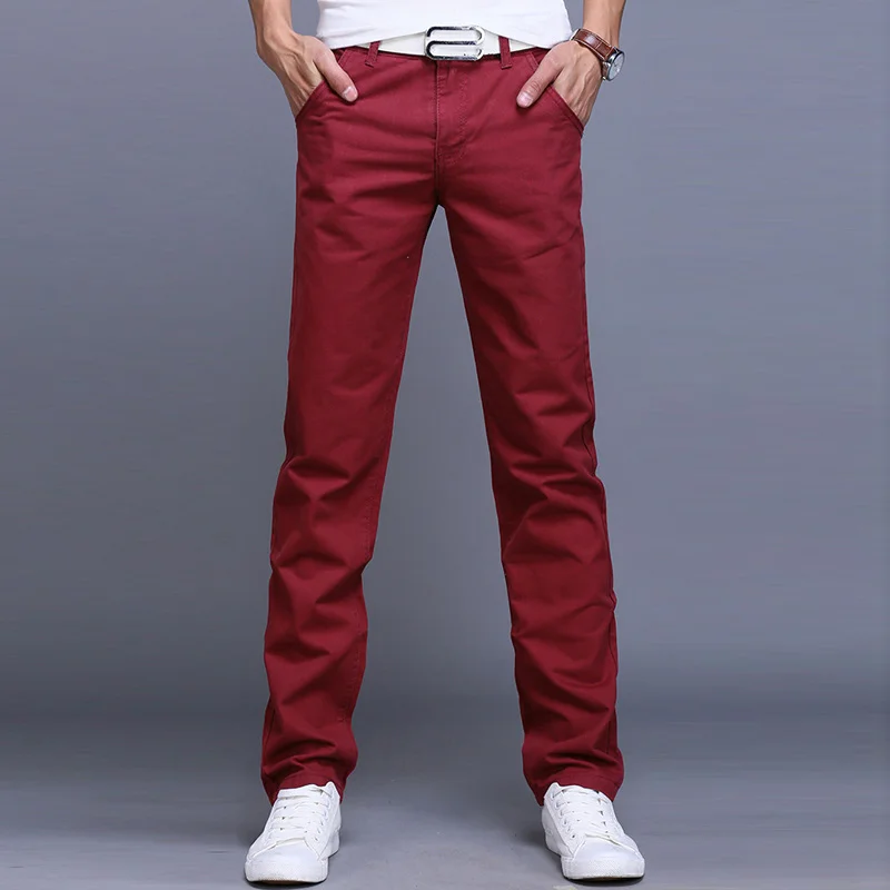 Новые модные мужские деловые повседневные брюки, хлопковые тонкие прямые брюки, весенние летние длинные штаны DO99 - Цвет: Wine Red