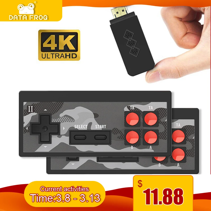 DATA FROG 4K HD Video Game Console Built in 568 Classic Games Mini Retro Game Console Wireless Controller TV Output Dual Players