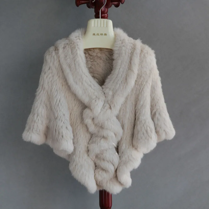 Warm Female New Knitted Rabbit Fur Shawl Winter Soft Women Casual Fur Cape Luxury Thick Wrap Ladies Winter Shawl Genuine