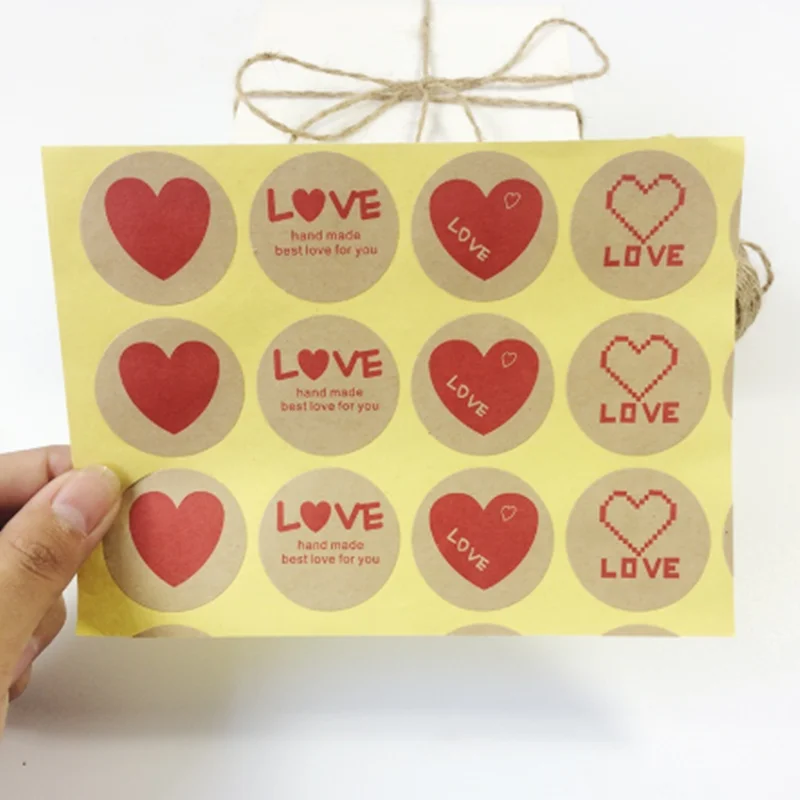 120PCS/lot Vintage Romatic Love Heart series Round Kraft paper Sticker