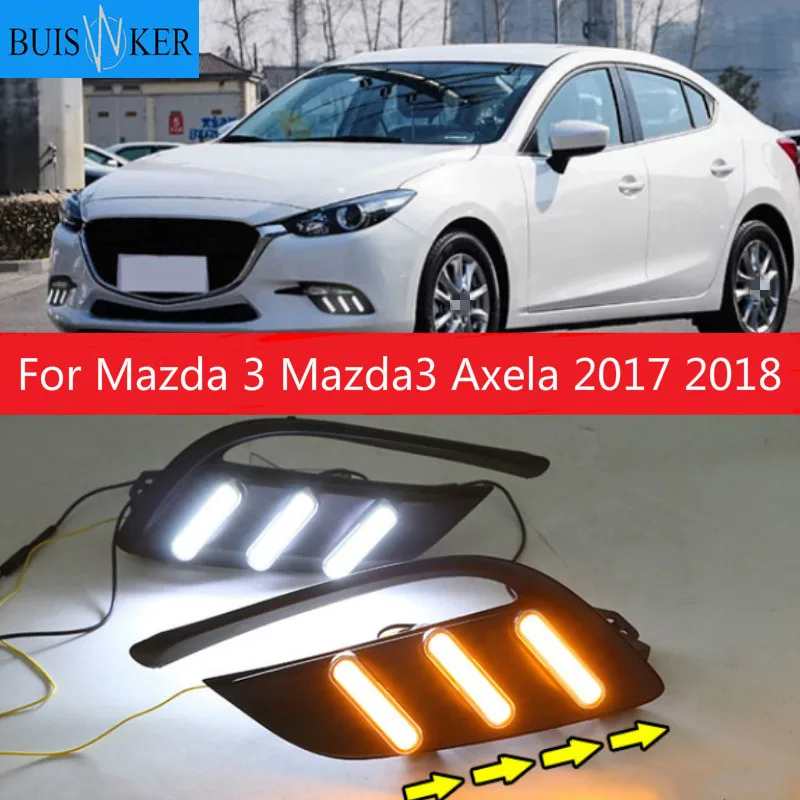 

Дневные ходовые огни светильник для Mazda 3 Mazda3 Axela 2017 2018 светодиодный DRL Противотуманные фары лампа Дневной светильник с желтый сигнал стиль реле