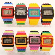 10pcs/lot Unisex Rainbow men women Plastic Big Digital Watch Candy Night Light Up Students Waterproof Alarm bracelet Watches