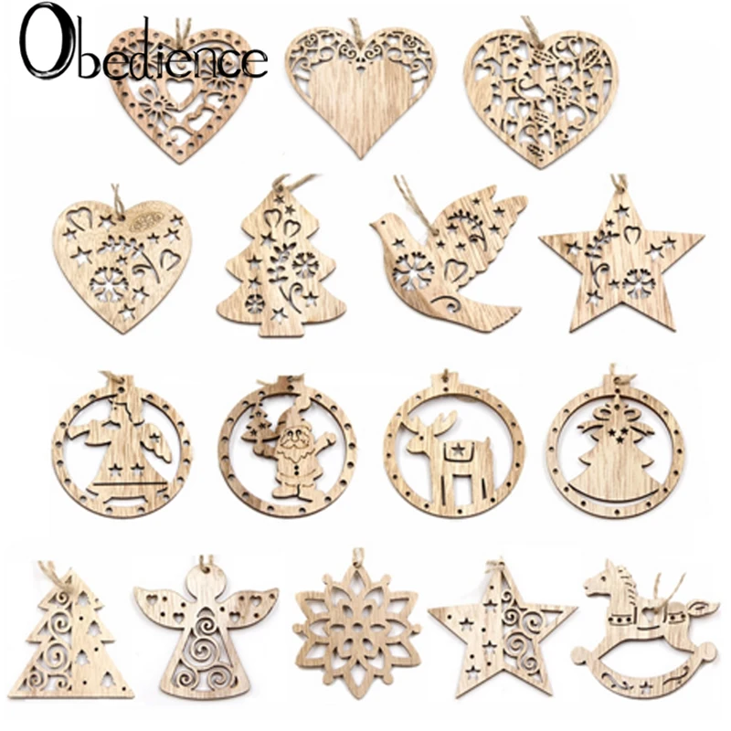 

Obedience Wooden retro DIY Christmas Pendant Christmas tree decoration Christmas party decoration small pendant small gift 3pcs