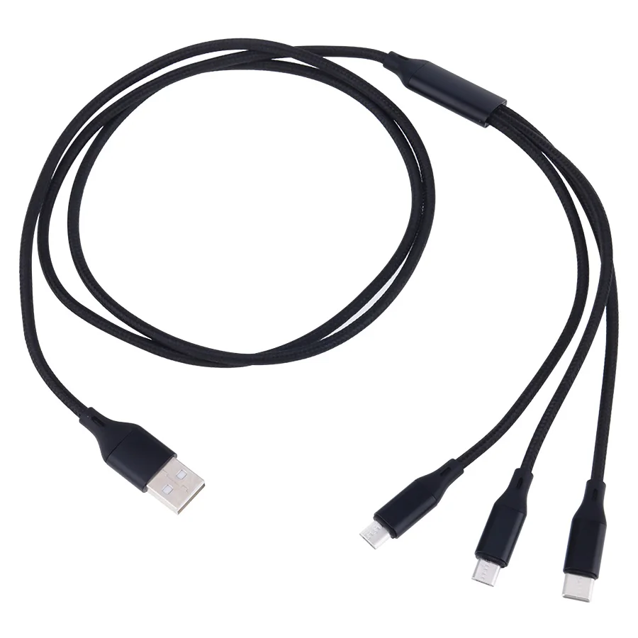 나일론 데이터 라인 3 인 1 케이블, 아이폰 안드로이드 c 타입 휴대 전화 다기능 Usb 원 드래그 3 데이터 충전 코드