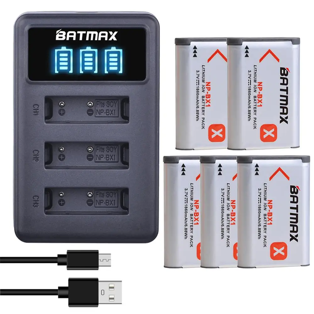 Batmax 1860mAh NP-BX1 Battery + LED 3 Slots Charger For Sony ZV-1F DSC-RX100 M6 M7 M5A M3 WX500 HX300 WX350 AS30V AS300 HX60 rechargeable battery,camera battery,rechargeable battery charger,sony battery