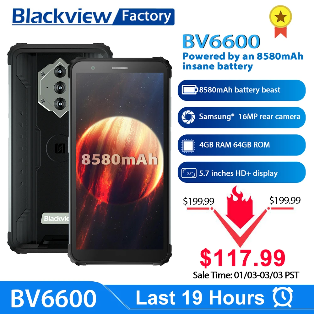 Blackview BV6600 8580 мА/ч, Батарея смартфон IP68 Водонепроницаемый 4 Гб + 64 Гб Восьмиядерный мобильный телефон 16MP Камера NFC мобильных телефонов
