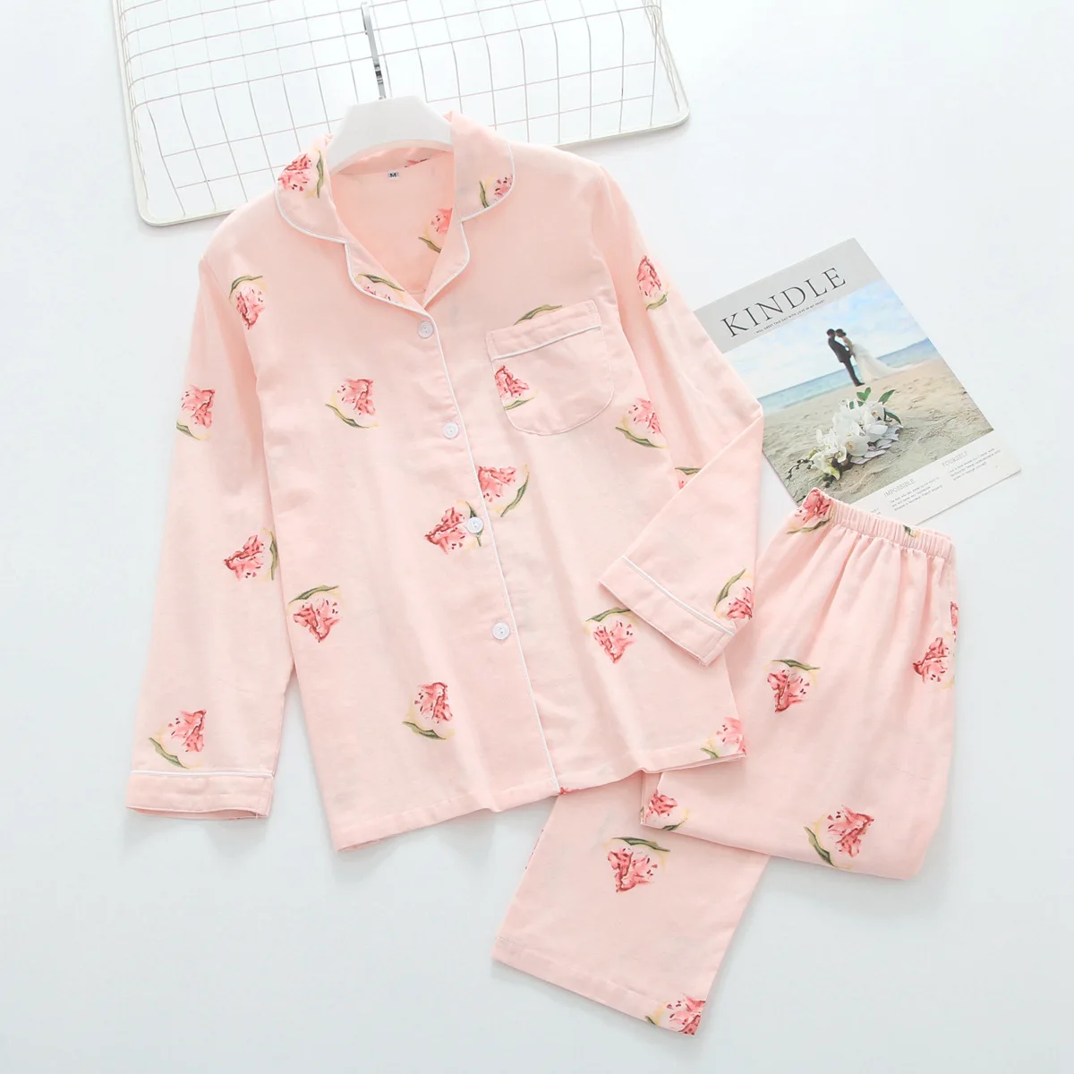 

QWEEK Cotton Sleep Lounge Sleepwear Nightwear Spring Autumn Pajamas Women Pijamas Ladies Pyjamas Sleep Lounge 2 Piece Homewear