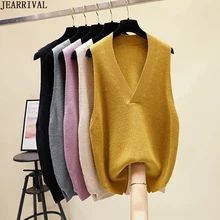 Новинка, весенний Осенний жилет, свитер, Женский однотонный жилет, повседневный свободный Трикотажный жилет без рукавов, пуловеры, женские топы